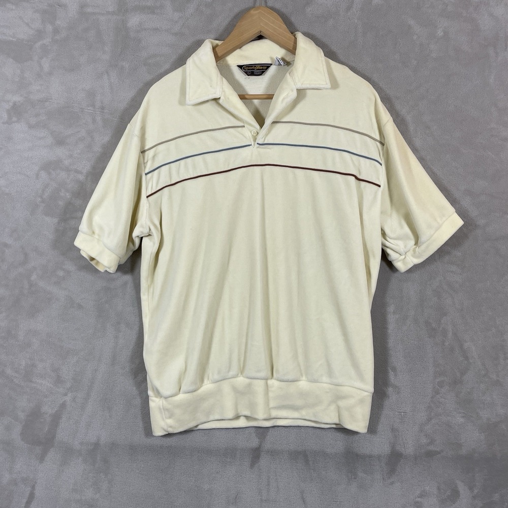 Vintage 70s 80s Sears Sportswear Velour Polo Shirt Mens L Retro Hippie Disco